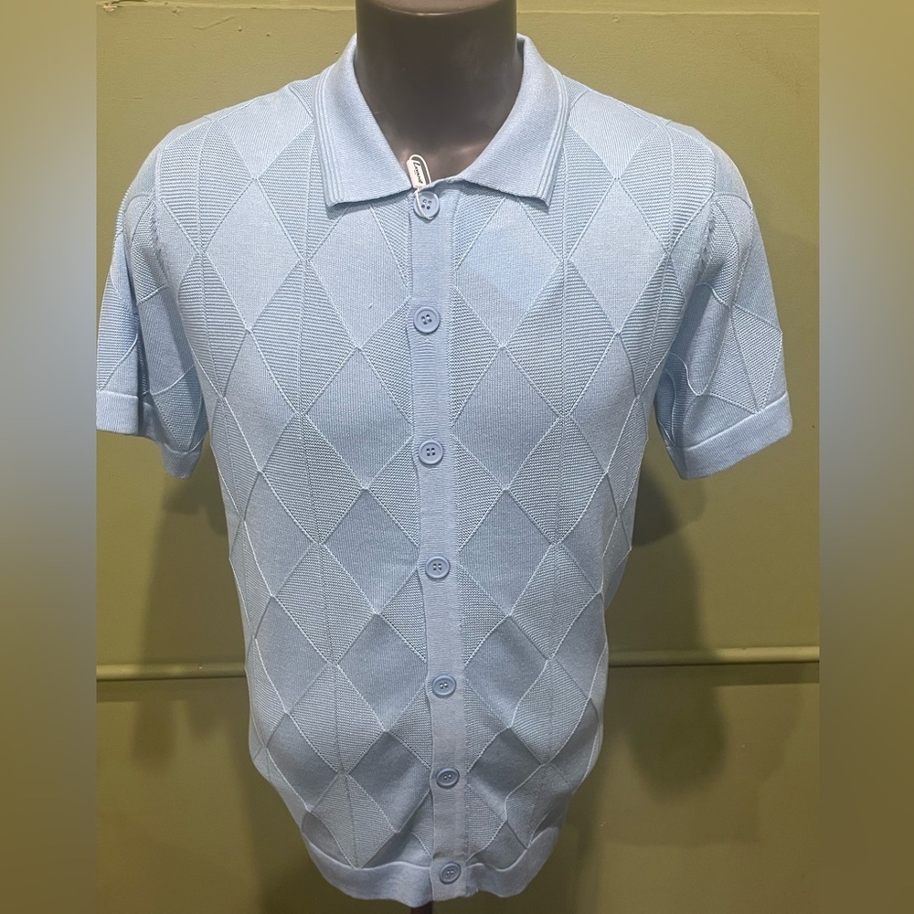 Lavane shirt button front sky blue knitted regular fit